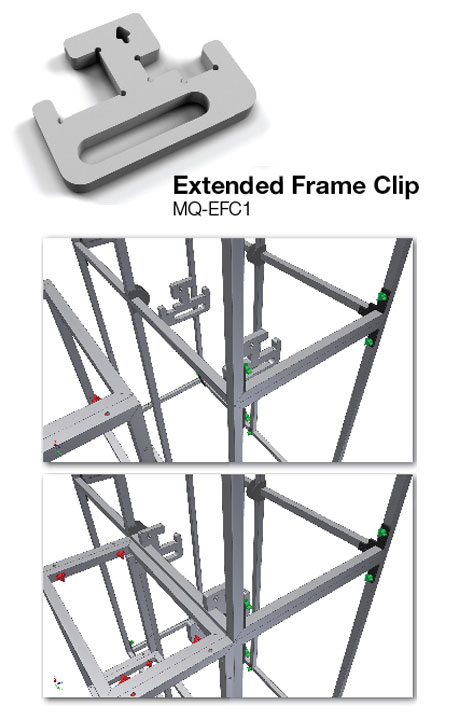 attach extended frames to MultiQuad trade show exhibit